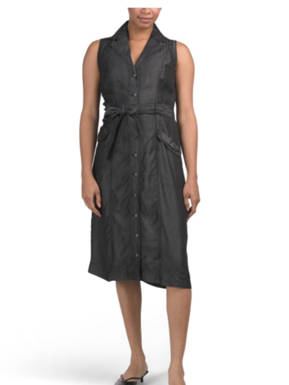 NWT CYRUS Black Wash Denim Sleeveless 100% Lyocell Midi Shirt Dress